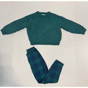 Cat & Jack Girls XS (4/5) Sweater & Leggings Outfit Fall Casual Everyday Plaid